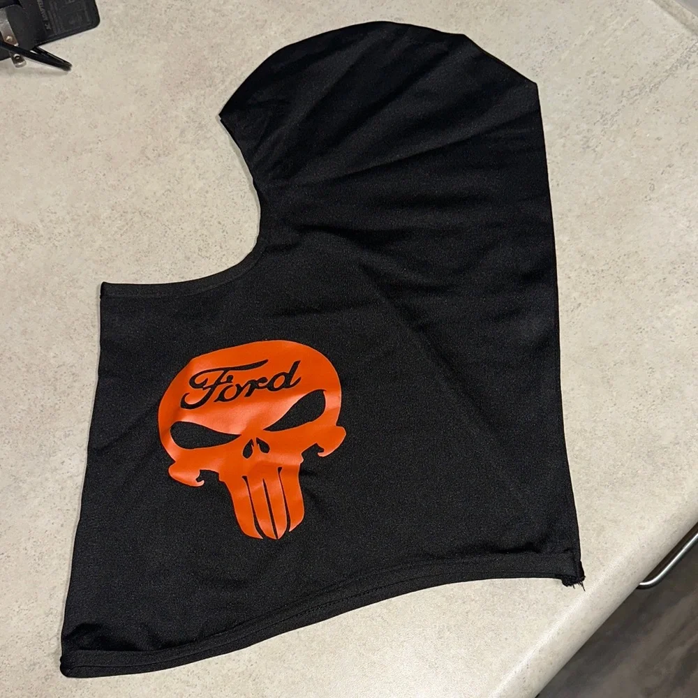 Ford Black Balaclava with Orange Skull Design